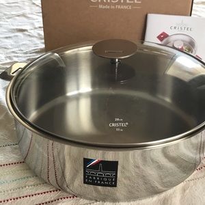 New Cristel 5.5qt Saute Pan w Glass Lid from France S/S Cookware Pot